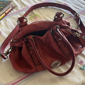 Fossil Burgundy Leather Satchel with Dual Straps